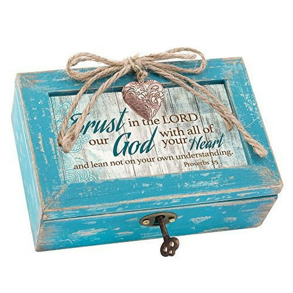 Cottage Garden Trust in Lord with All Heart Teal Distressed Jewelry Music Box Plays How Great Thou Art