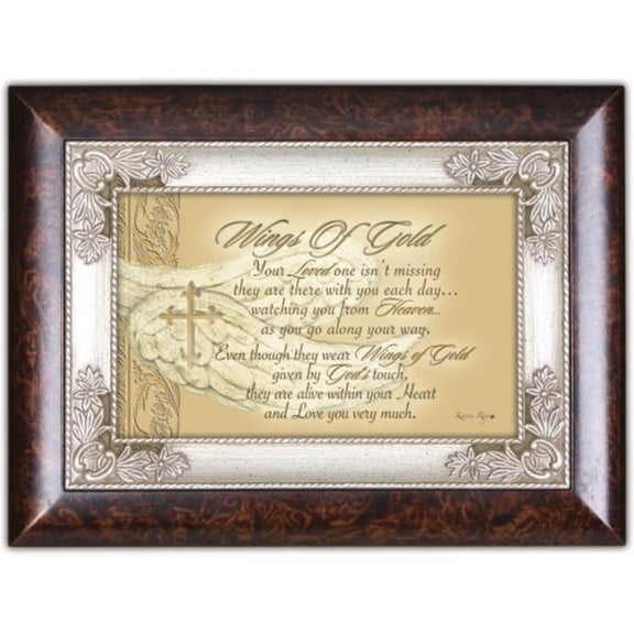 Cottage Garden Wings of Gold Loved One Watching Burlwood Jewelry Music Box Plays Wind Beneath My Wings