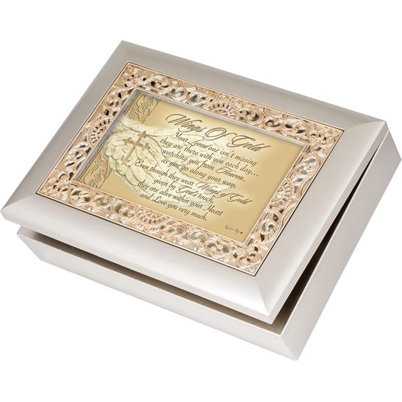 Cottage Garden Wings of Gold Loved One Watching Silvertone Gold Ornate Inlay Music Box Plays Wind Beneath My Wings