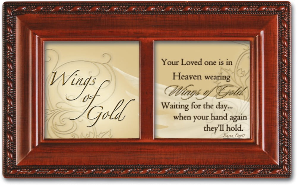 Cottage Garden Wings of Gold Loved One in Heaven Woodgrain Rope Trim Jewelry Music Box Plays On Eagle's Wings
