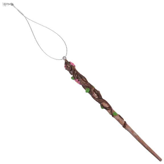 Cottage Garden Woodgrain Pink Flower 6.25 inch Resin Collectible Witch Wizard Magic Wand Ornament