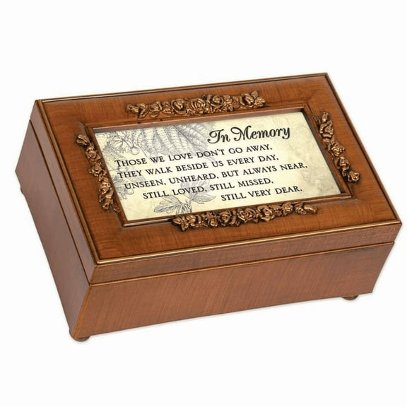 Cottage Garden in Memory Bereavement Rich Walnut Finish Petite Rose Music Box Plays Wind Beneath My Wings