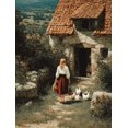 thumbnail image 1 of Cottage Girl with Chickens Canvas Wall Art, Rustic Farmhouse Pastoral Landscape Home Wall Decor, 1 of 8