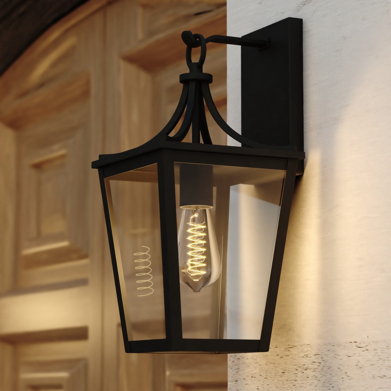 Cottage Grove 1 Light Matte Black Transitional Outdoor Wall Lantern Clear Glass