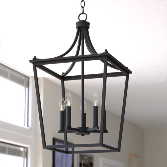 Cottage Grove 60-Watt 5-Light Matte Black Traditional Lantern Pendant Light with Open Cage Design