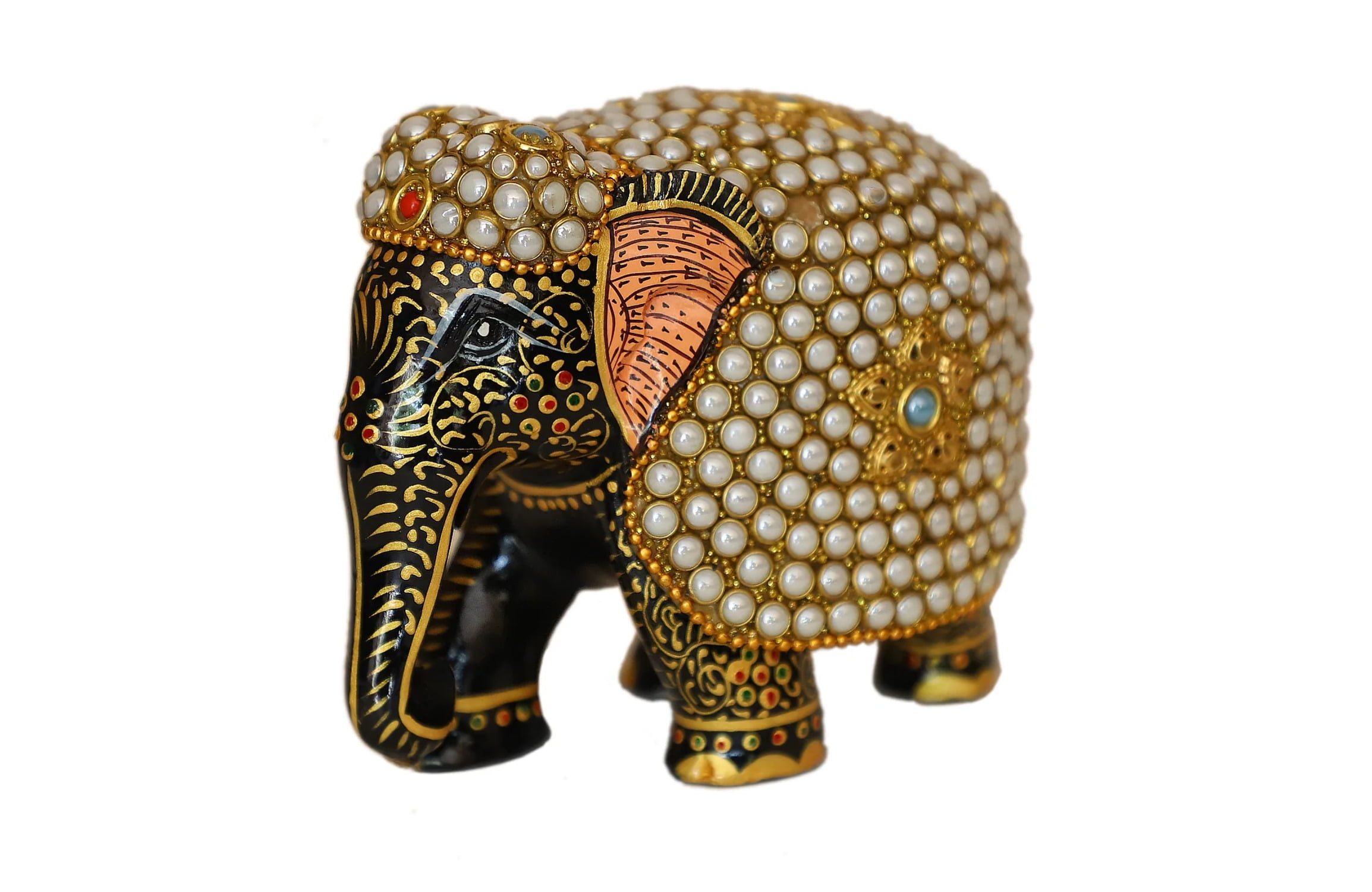Cottage Handicraft Handcrafted Pearl Embellished Elephant Vintage
