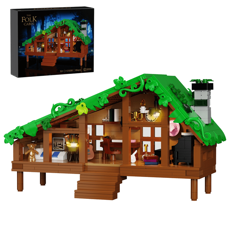 BuildingBoat Folk Cabin Building Block Set, 664 pcs, Warm