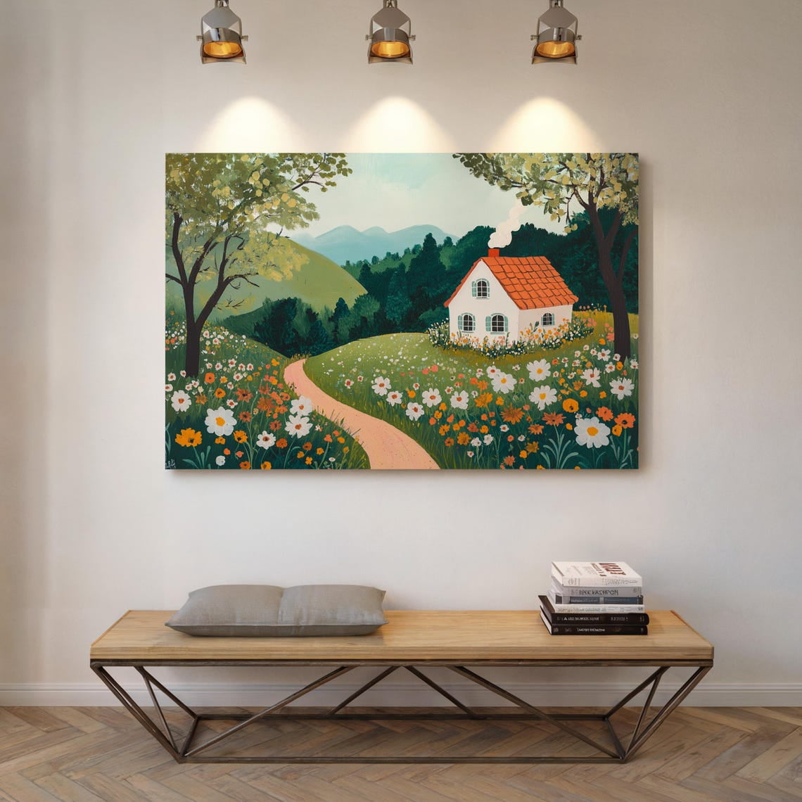 Cottage In Bloom Whimsical Wildflower Landscape Poster Country House