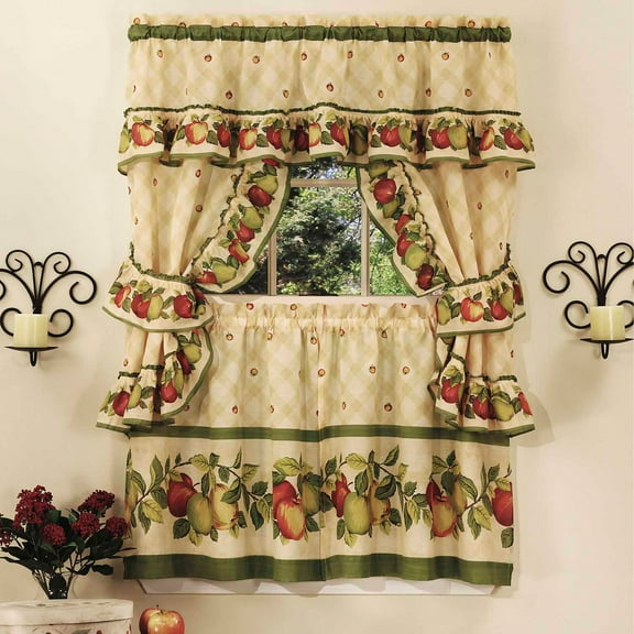 Cottage Kitchen Curtain and Swag Set, Apple Orchard