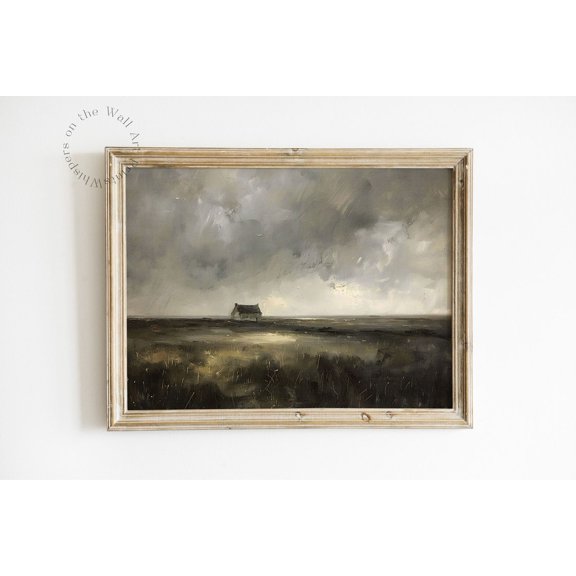 Cottage Landscape Moody Wall Art Dark Academia Decor Living Room Art Nature Wall Art Dark Art Print Vintage