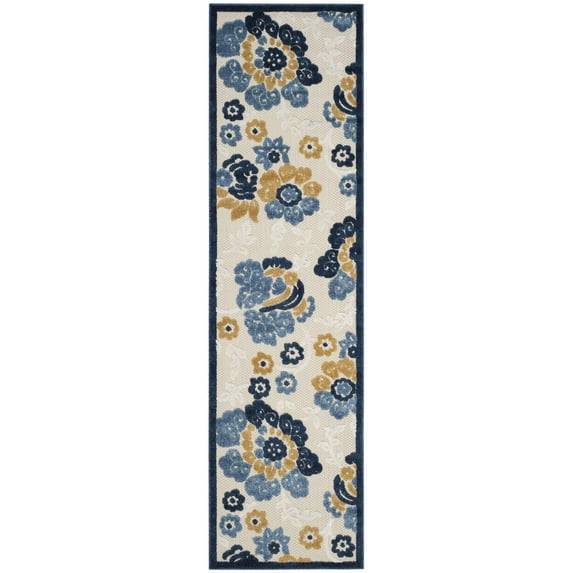 Cottage Light Brown Large Rectangle Rug-Color:Ivory/Blue,Shape:Runner,Size:2'-3" X 8'