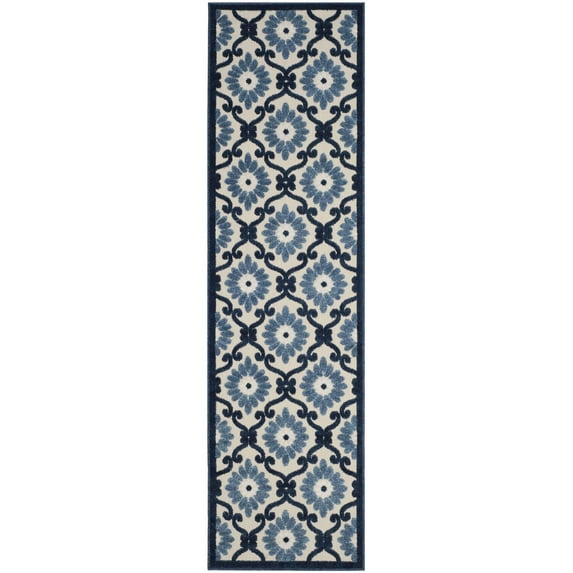 Cottage Light Brown Large Rectangle Rug-Color:Ivory/Blue,Shape:Runner,Size:2'-3" X 8'