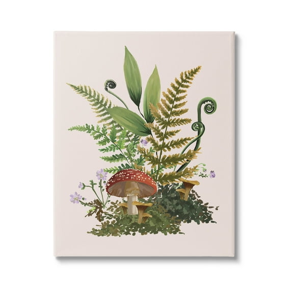 Cottage Mushroom Woodland Plants Botanical & Floral Graphic Art Gallery Wrapped Canvas Print Wall Art