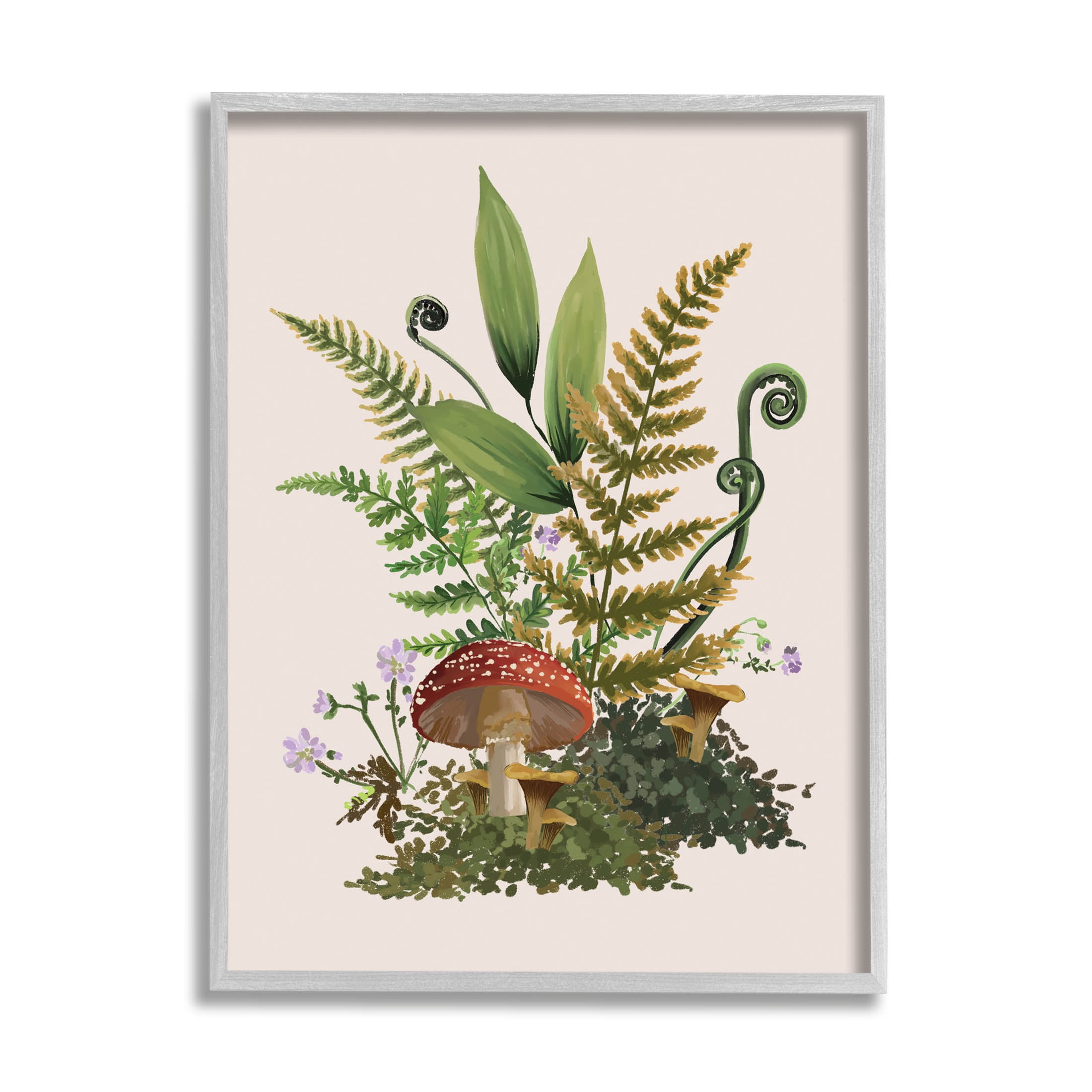 Cottage Mushroom Woodland Plants Botanical & Floral Graphic Art Gray Framed Art Print Wall Art