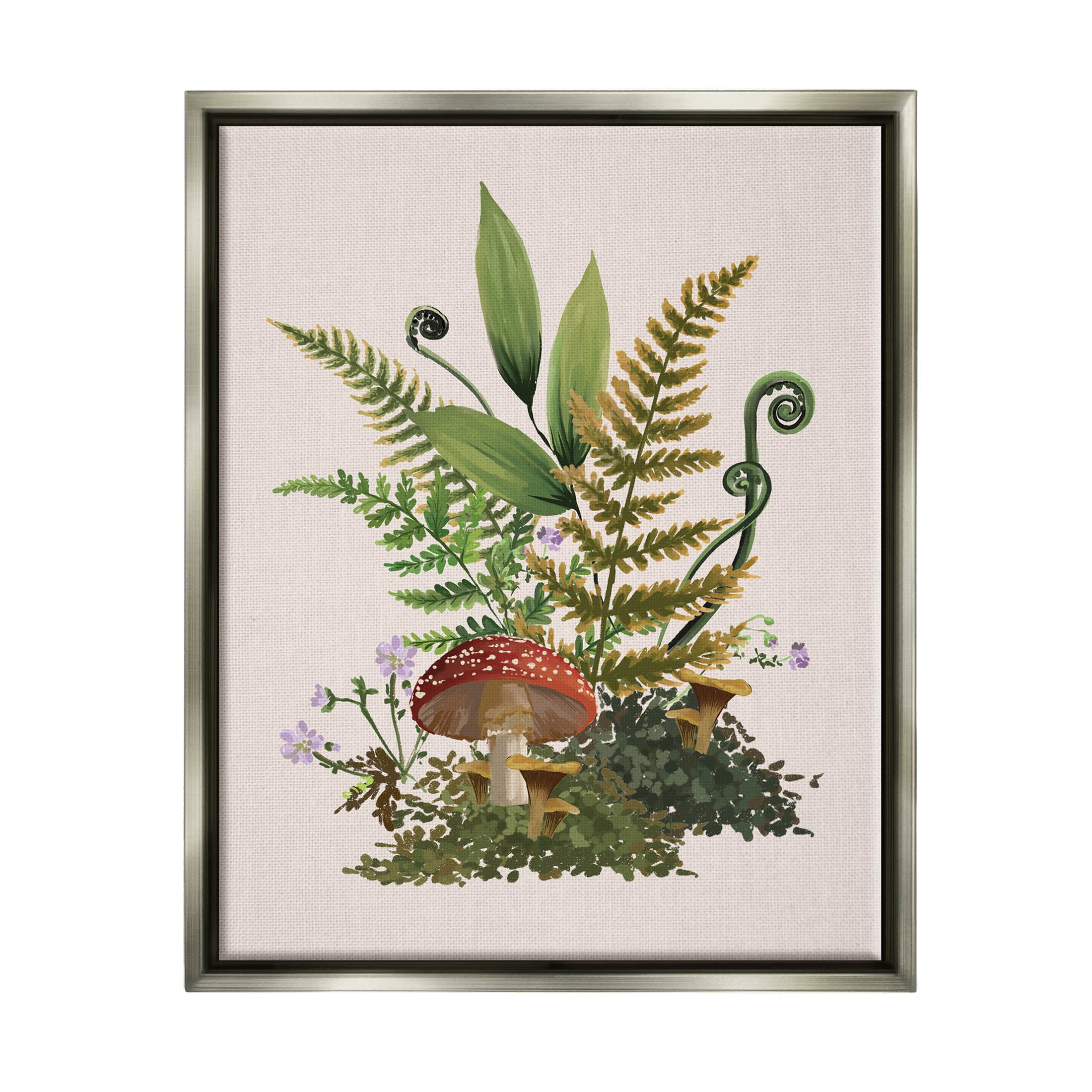 Cottage Mushroom Woodland Plants Botanical & Floral Graphic Art Luster Gray Framed Art Print Wall Art