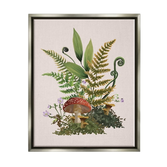 Cottage Mushroom Woodland Plants Botanical & Floral Graphic Art Luster Gray Framed Art Print Wall Art