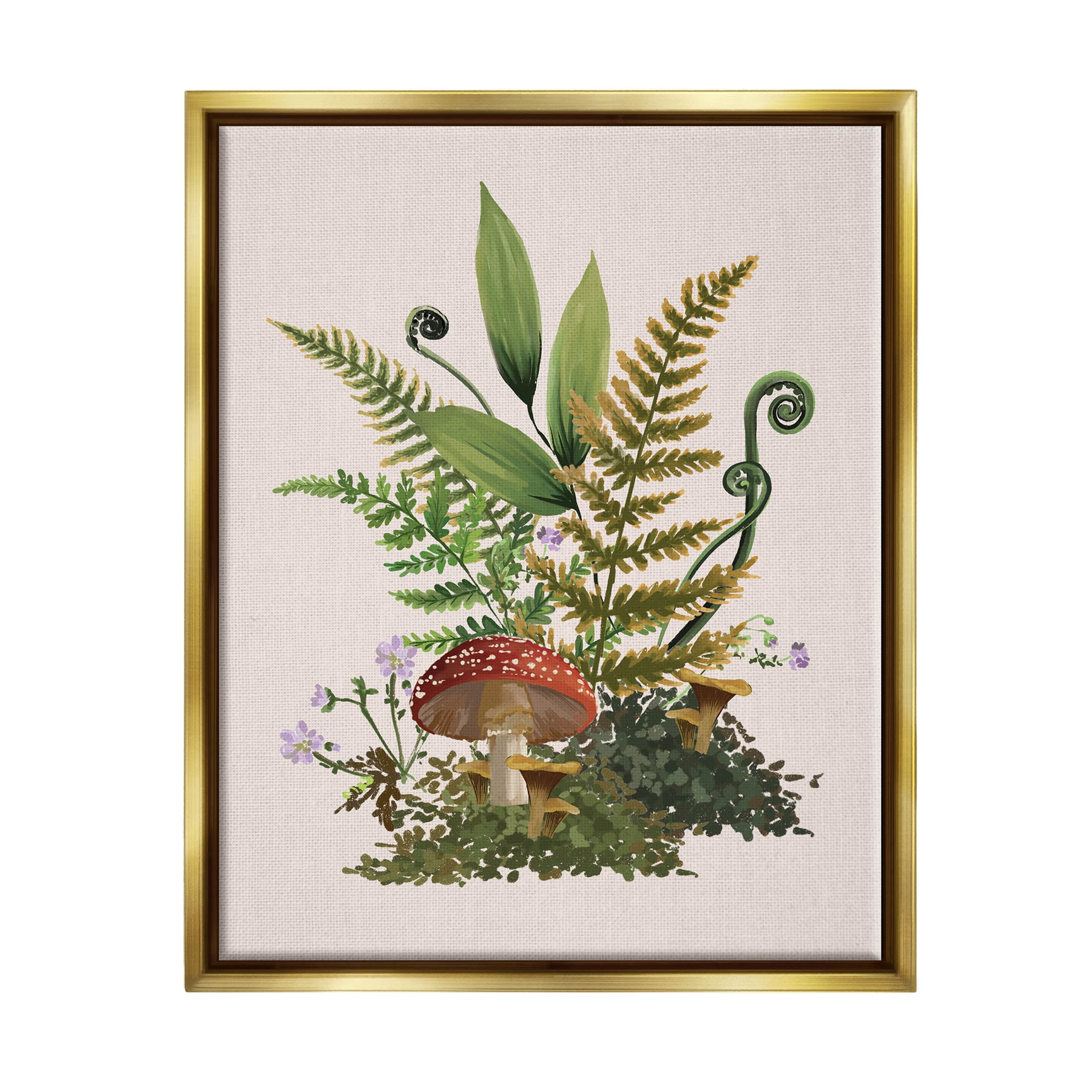 Cottage Mushroom Woodland Plants Botanical & Floral Graphic Art Metallic Gold Framed Art Print Wall Art