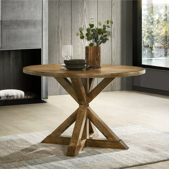 Cottage Oak Finish Dining Table With Cross-buck Base, 48"w X 48"l 31.5"h, Wood Elegant Engineered Table, 46.16"w 46.16"d Style