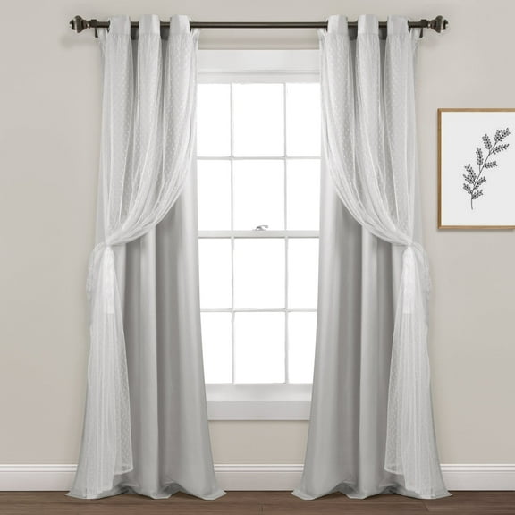 Cottage Polka Dot Sheer Window Curtain Panels Including Tieback Light Gray 38X84 Set