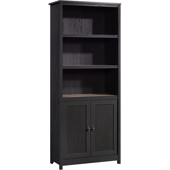 Cottage Road Book Shelf, Bookshelf with Storage, Library Bookcase with Doors and Adjustable Shelves, in Raven Oak Finish