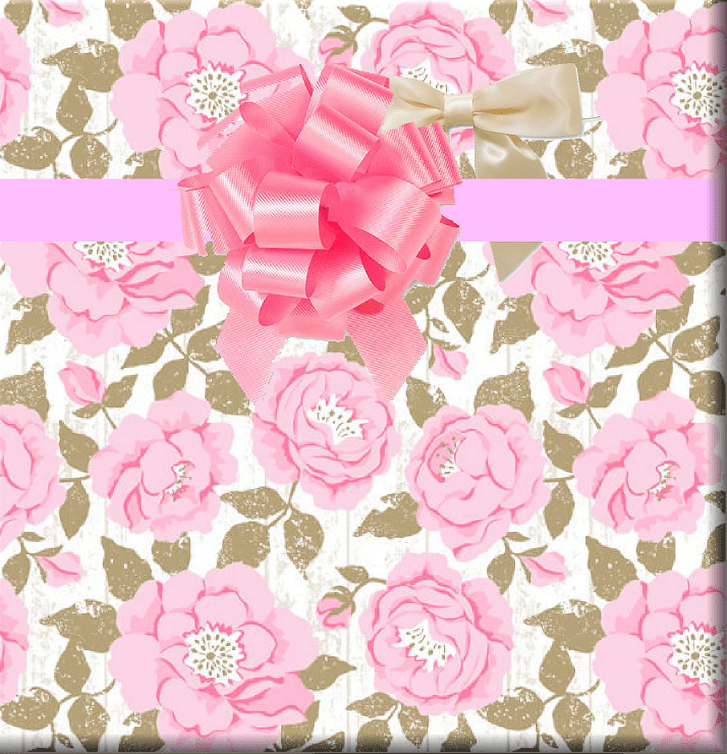 Cottage Rose Pink and Kraft Specialty Gift Wrapping Paper Premium Specialty  15Ft Roll