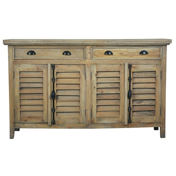 Cottage Shutter Door Sideboard in Driftwood Brown Solid Wood Fully Assembled