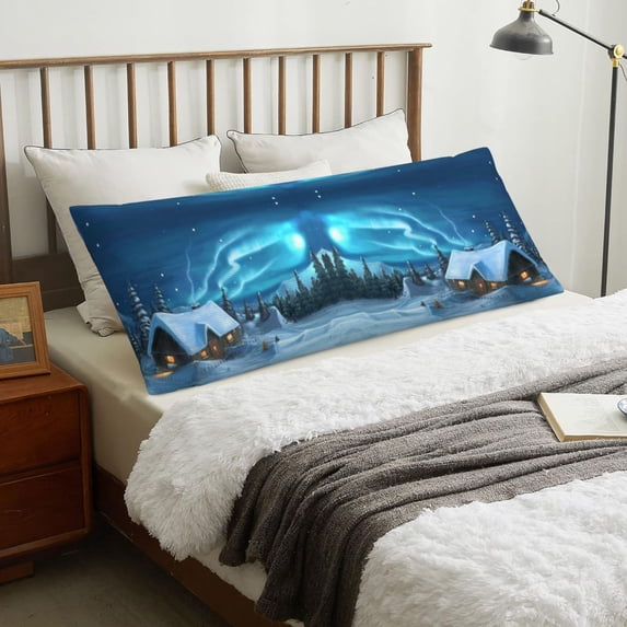 Cottage Snow Northern Lights Body Pillow Cover Body Pillow Cases with Zipper Soft Breathable Smooth Skin Friendly Long Pillow Case 20x5 inches, 1Pcs