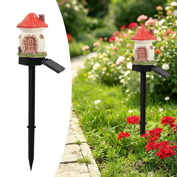 Cottage Solar Garden Stake Light Resin Log Cabin Led Landscape Lamp For Yard Patio Flower Bed Backyard(Red-7Cm)