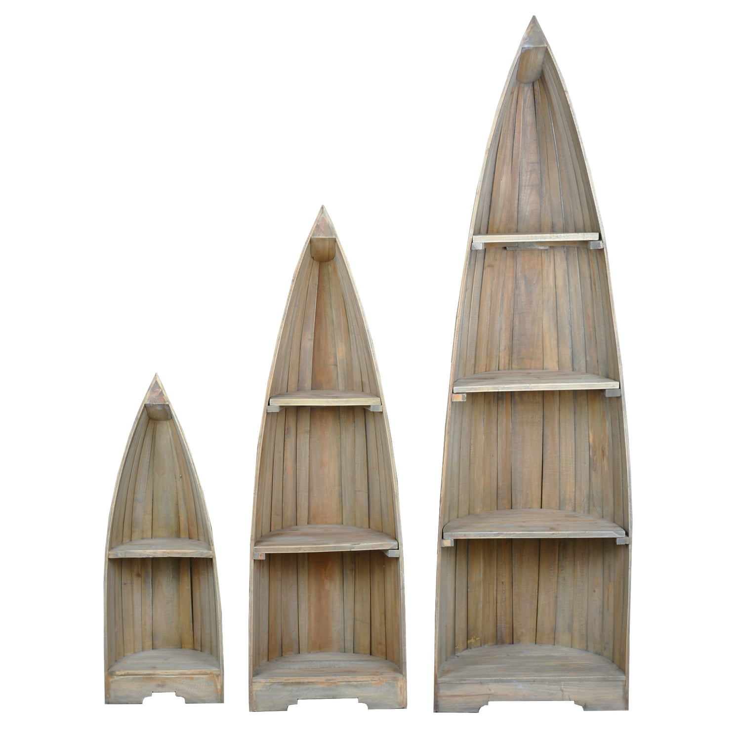 Driftwood Brown Mahogany Boat Shaped Shelves Set