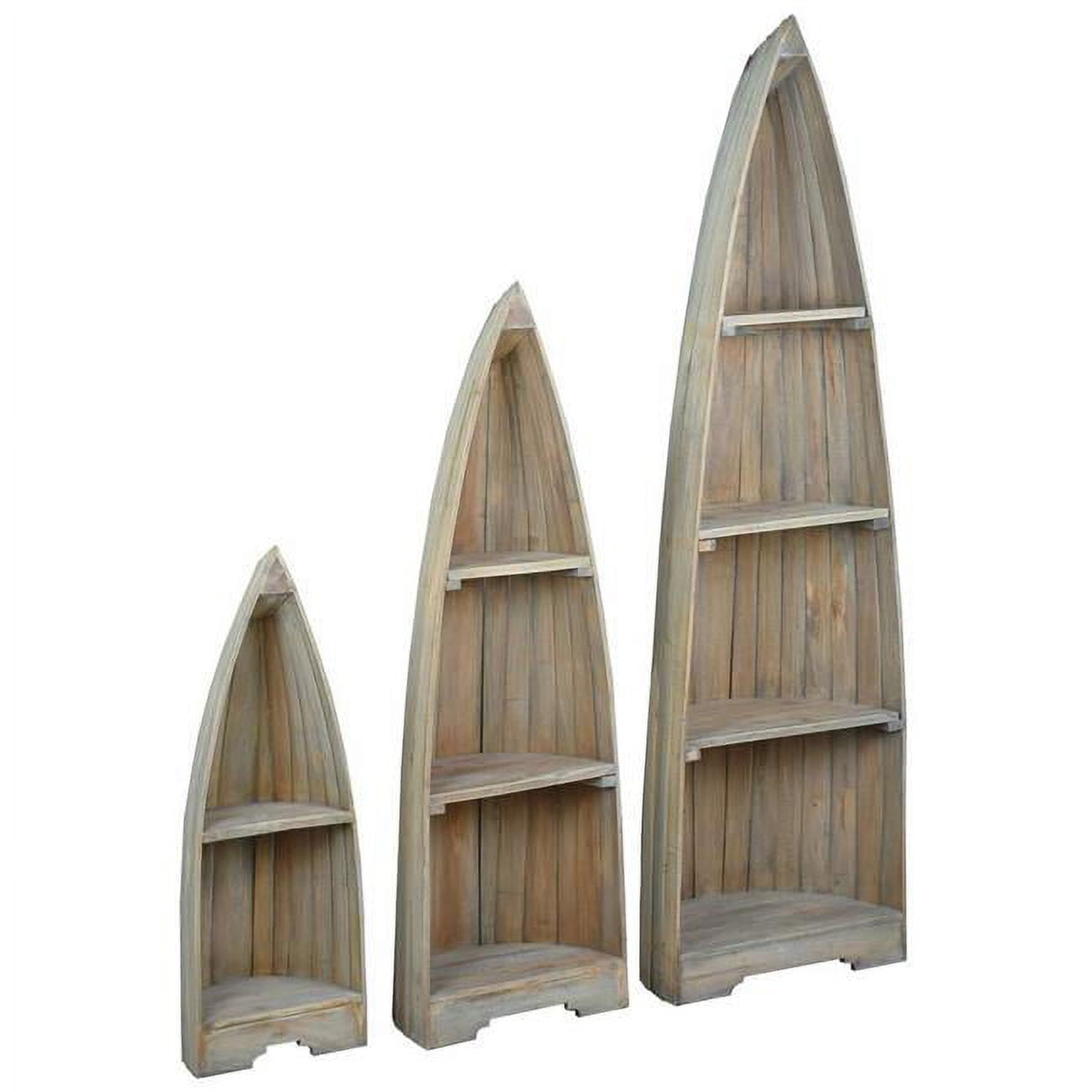 Driftwood Brown Mahogany Boat Shaped Shelves Set