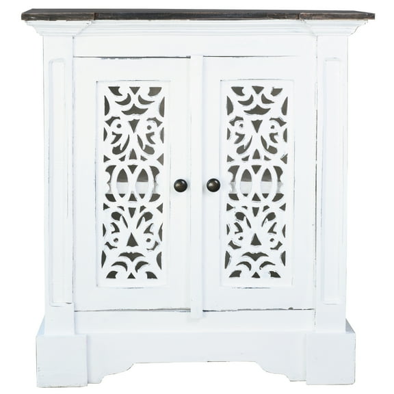 Cottage Solid Wood Accent Cabinet in Distressed White/Driftwood Brown