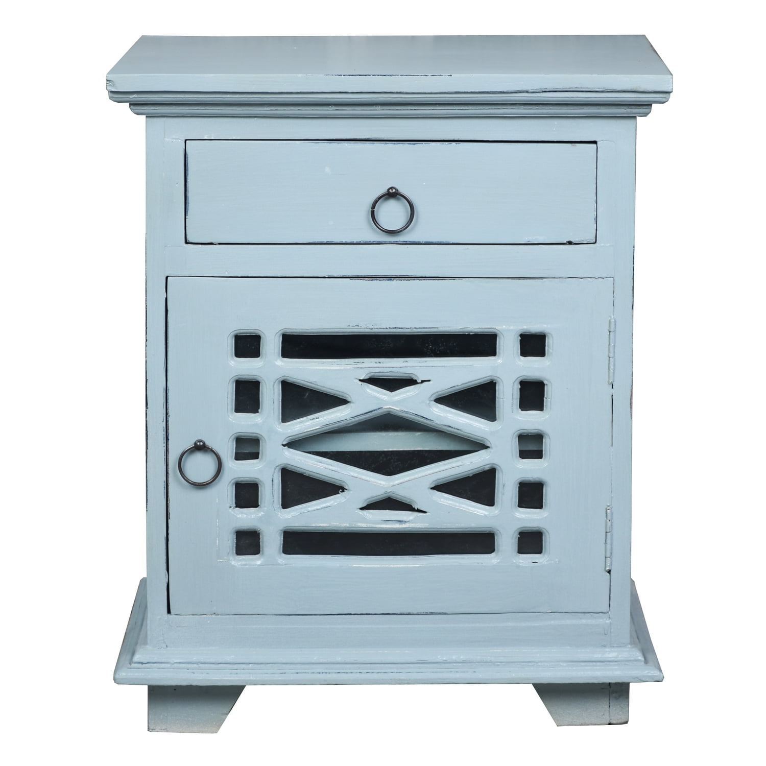 Distressed Beach Blue Solid Wood Nightstand with Drawer
