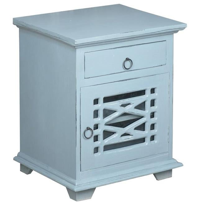 Distressed Beach Blue Solid Wood Nightstand with Drawer
