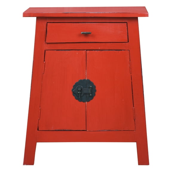 Cottage Solid Wood Zen End Table Nightstand in Distressed Red