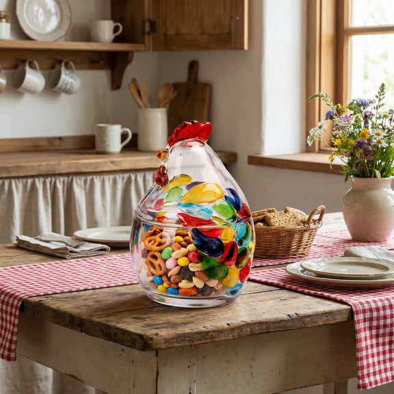 Cottage Stained Glass Chicken Shape Candy Jar Rooster Storage Bowl With Lid For Dry Fruit Home Living Room Decor