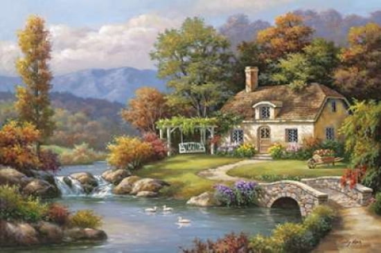 Cottage Stream Canvas Art - Sung Kim (12 x 18)