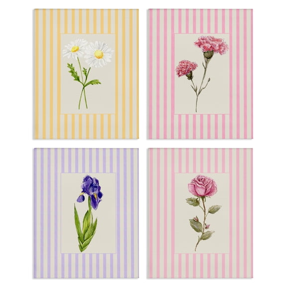Cottage Stripe Sprigs 4 Piece Canvas Wall Art Set, design by Lisa Wehmeyer