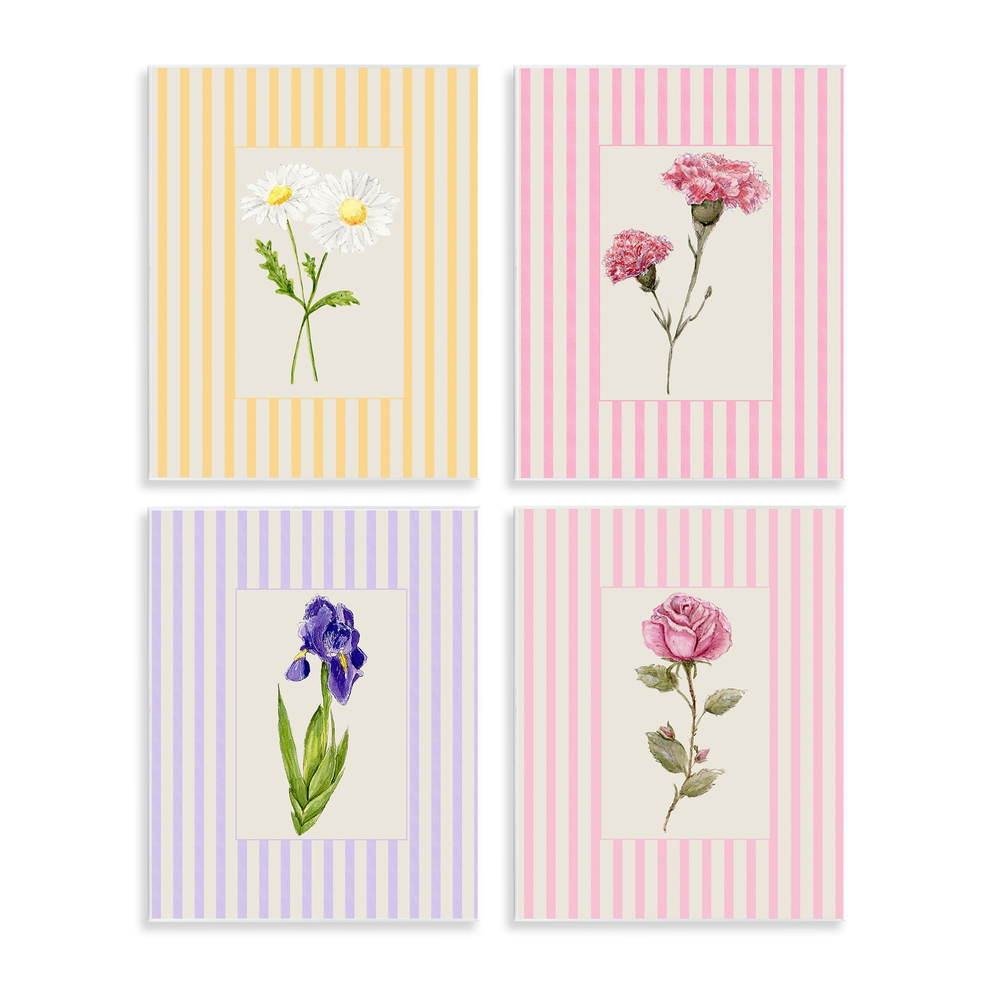 Cottage Stripe Sprigs 4 Piece Wall Plaque Art Set, design by Lisa Wehmeyer
