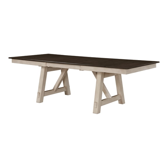Cottage Style 1pc Extendable Dining Table Chalk Gray Tow Tone Finish Dining Room Wooden Furniture Two Self-storing Refectory Leaves Trestle Legs