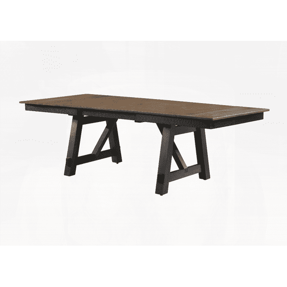 Cottage Style 1pc Extendable Dining Table with Wheat Charcoal Finish & Two Self-storing Refectory Leaves & Trestle Legs | Suitable for Small Spaces & Family Gatherings