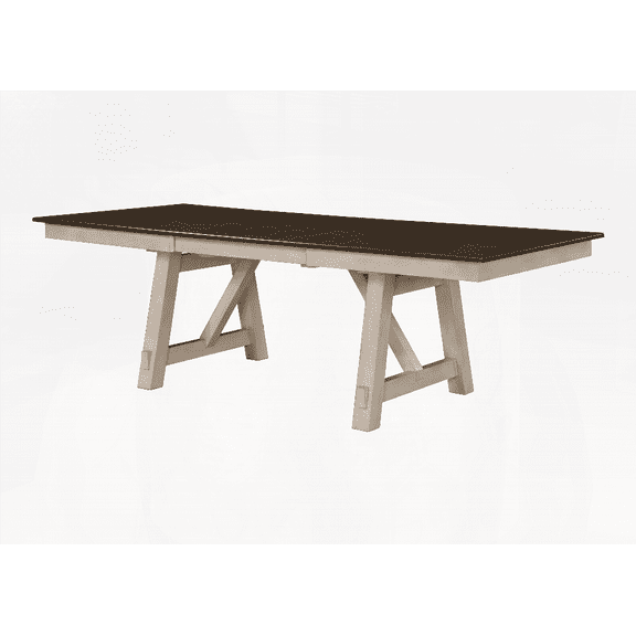 Cottage Style 1pc Extendable Dining Table in Chalk Gray Tone with Trestle Legs & Self-storing Leaves for US Homes