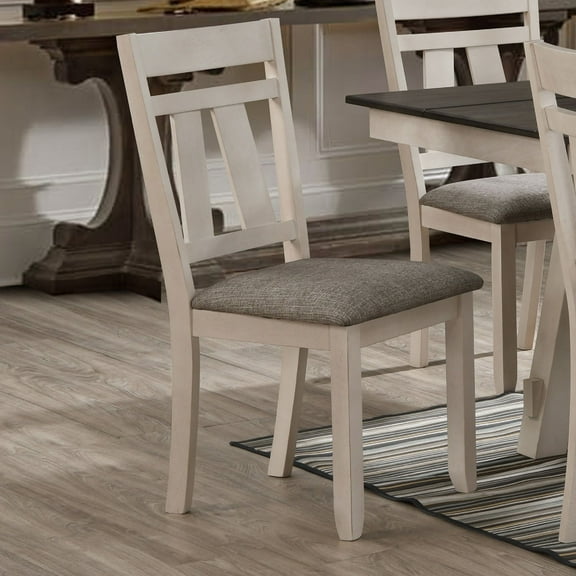 Cottage Style Dining Side Chair 2Pc Set Upholstered Seat Chalk Gray Dining Room Wooden Furniture Design