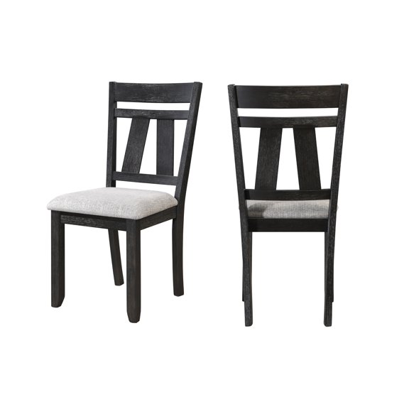 Cottage Style Dining Side Chair 2pc Set Upholstered Seat Wheat Charcoal Finish Dining Room Wooden Furniture Transitional Design