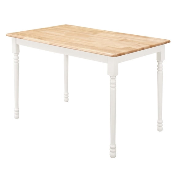 Cottage Style Dining Table with Turned Legs, Natural Brown and White