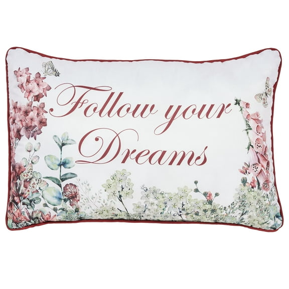 Cottage Style Garden Floral Bloomfield Claret Pillow Piped Rectangle