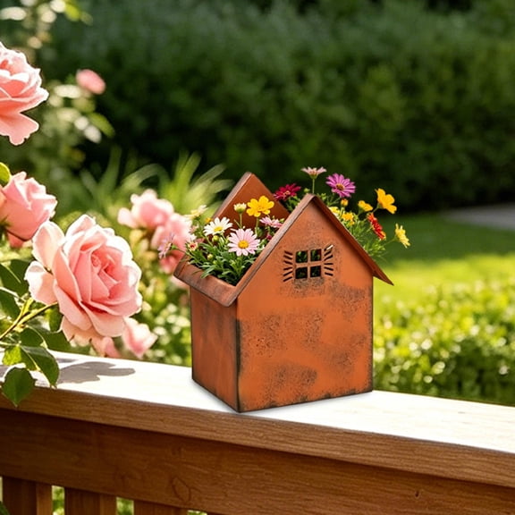 Cottage Style Iron Planter Rustic Vintage Flower Pot Outdoor Garden Courtyard Decorative Metal Vase Multipurpose Candlestick Floral Arrangement Weather Resistant Home Decor Gift