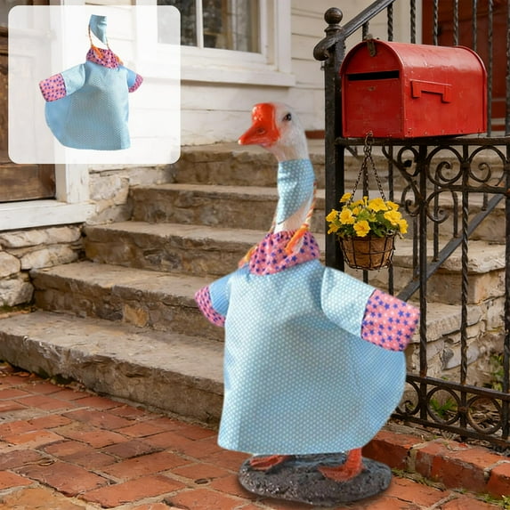 Cottage Style Porch Goose Outfits, Blue Pastel Polka Dot Dresses for 23 Inch Cement Goose, Charming Spring Patio Display