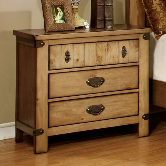 Cottage Style Weathered Elm Nightstand with USB/Power & Felt-Lined Drawer