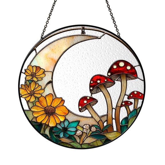 Cottage Style Window Hanging – Mushroom Stained Glass Look
