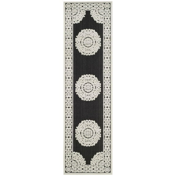 Cottage Taupe Large Rectangle Rug-Color:Black/Creme,Shape:Runner,Size:2'-3" X 8'